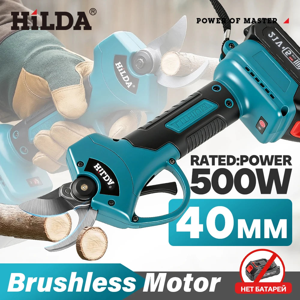 HILDA Cordless Electric Pruning Shears – Brushless Garden Branch Trimmer Compatible with Makita Battery
