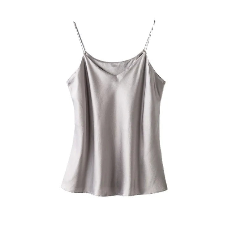 Double-Layer Silk Camisole for Women, Mulberry Silk Bandeau, Sexy V-neck Tanks and Camis, Summer Vest, 2025