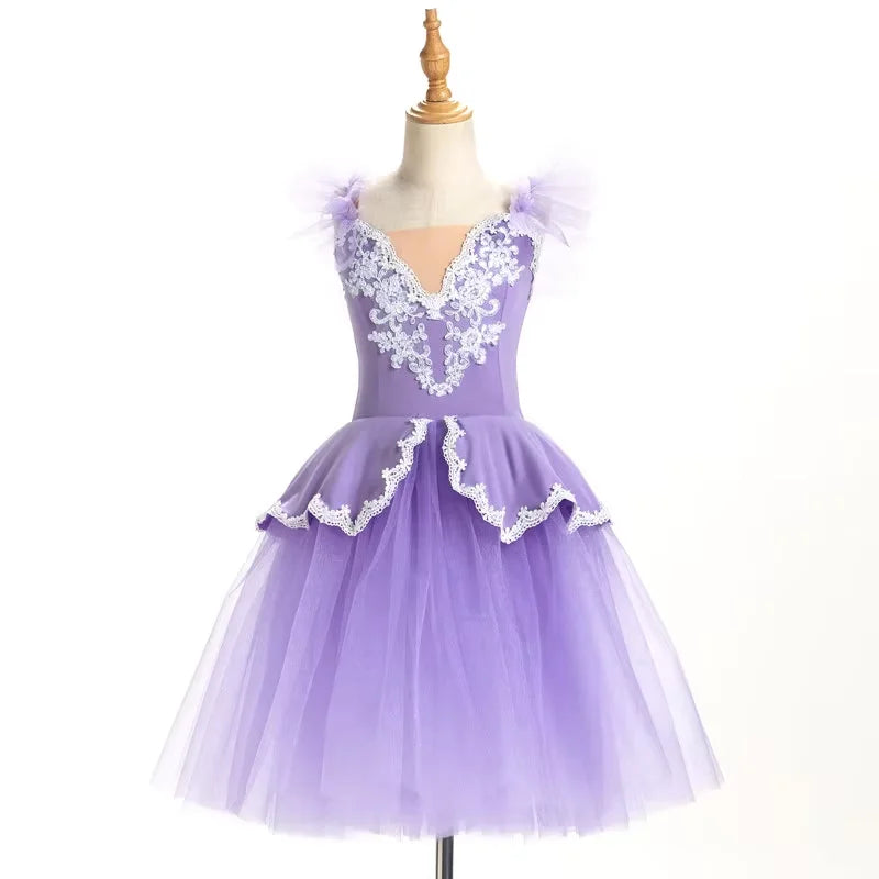 Girls romantic lace applique ballet tutu dress