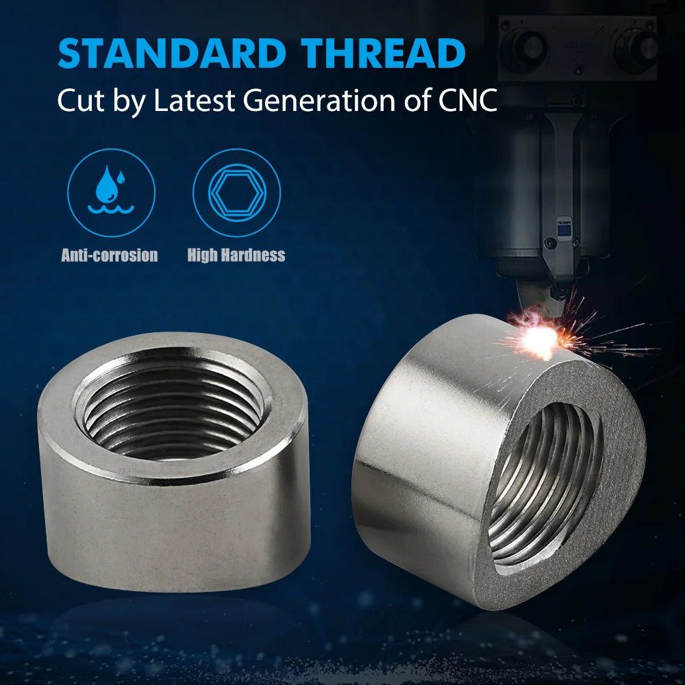 M18x1.5 O2 Sensor Weld Bung Nut — 304 Stainless, 4-Pack