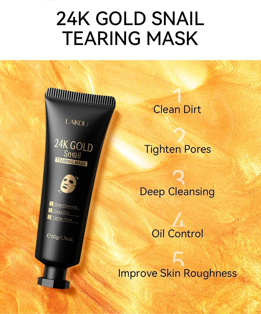 LAIKOU 24K Gold Snail & Collagen Peel-Off Face Mask 50g – Deep Cleansing, Blackhead Removal, Oil Control & Deep Hydration for Women