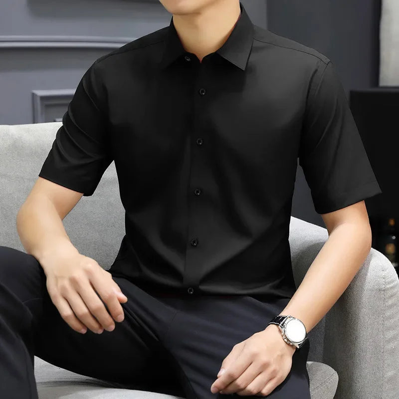 Men's Solid Short-Sleeve Shirt - No-Iron, Versatile Summer Casual