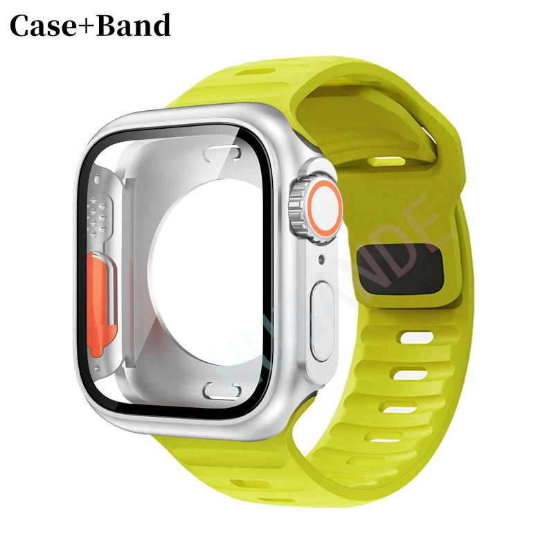 Silicone strap For Apple Watch 44mm 45mm 41mm 40mm Bracelet+Screen protectores Change to Ultra For iWatch Series 9 8 7 SE 6 5 3