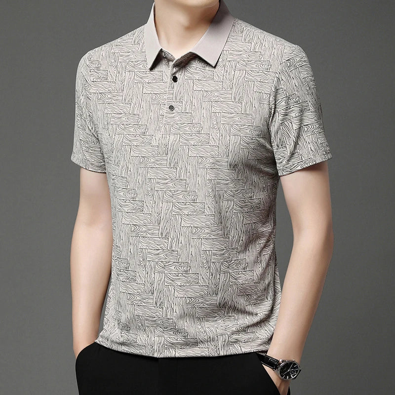 2026 Summer New Men's Business Print Short Sleeved POLO Shirt Comfortable and Cool Casual Fashion T-shirt