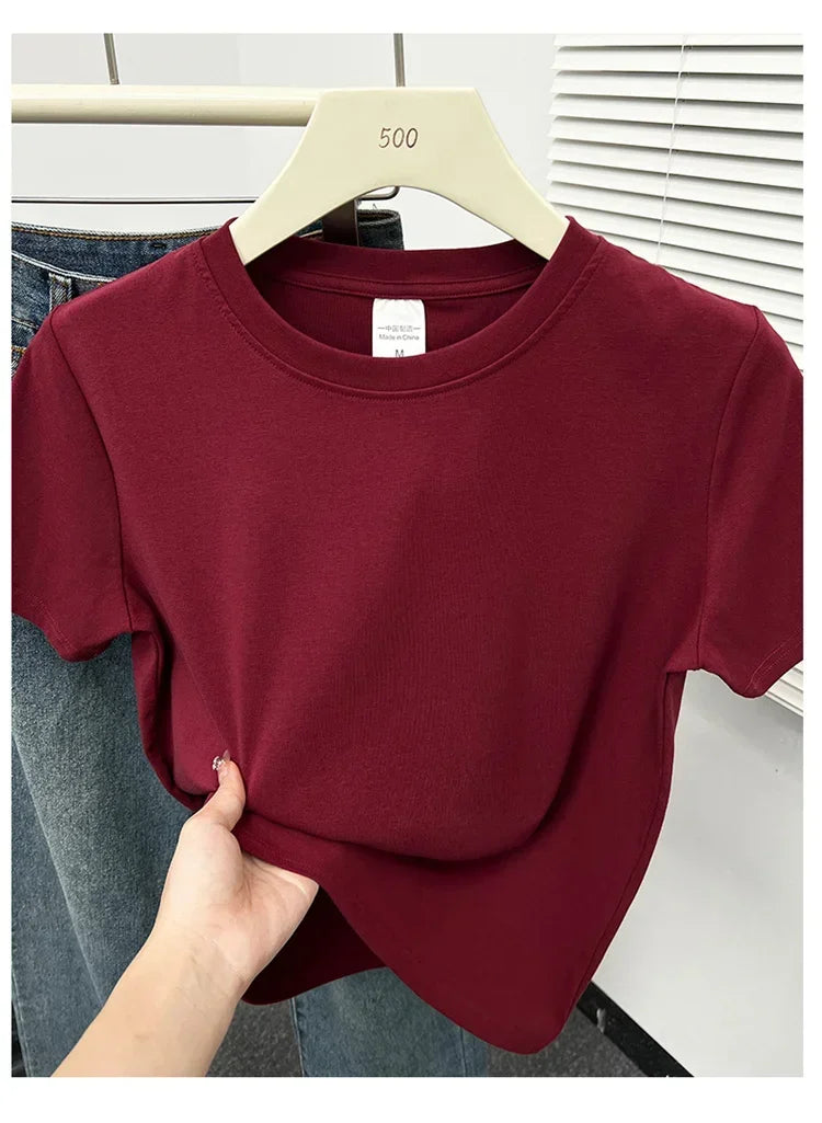 Women's solid short sleeve tee, casual Y2K — view 19 of 20