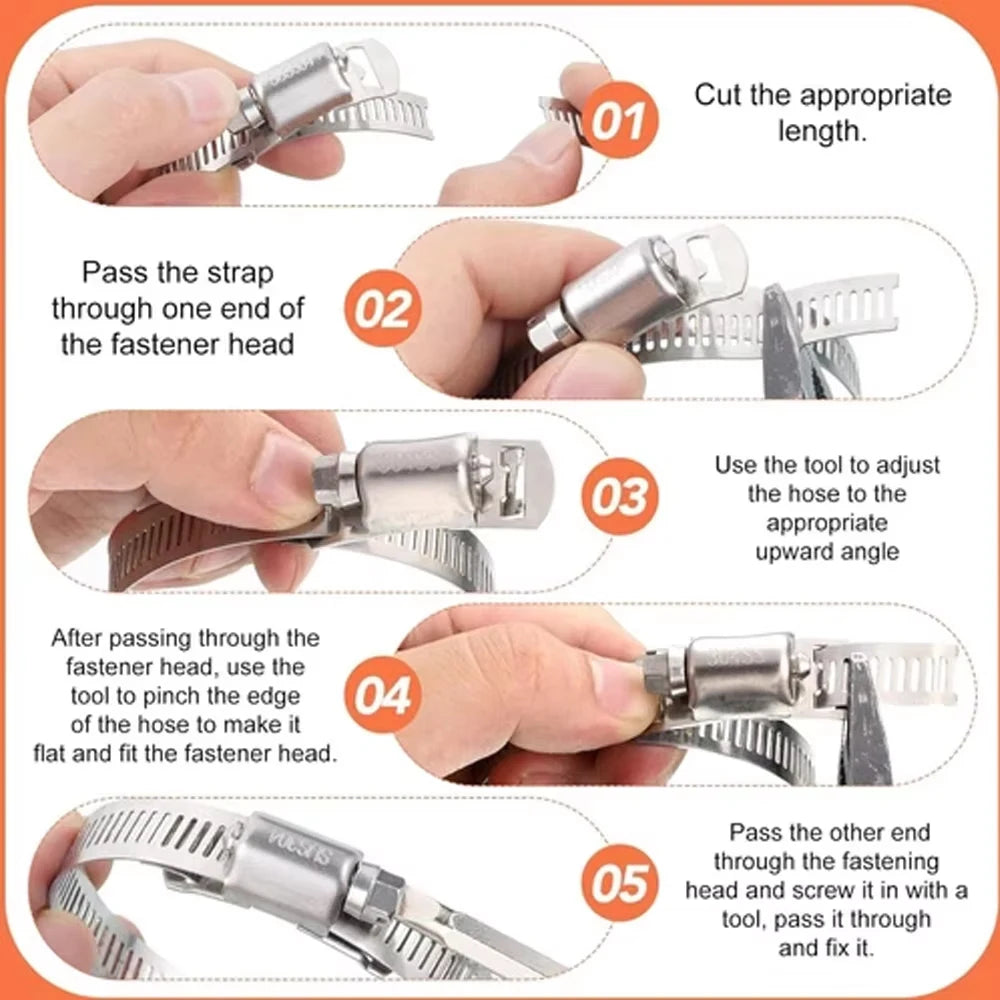 High Quality 11.5FT Adjustable Large Hose Clamps Multi-function Parts Worm Gear Stainless Steel Clamp +8 Fastener Durable
