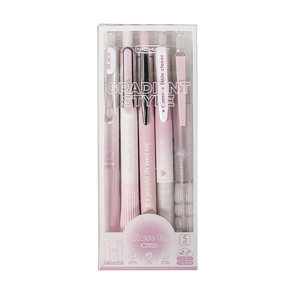 5PCS Chic Pink Blush Retractable Gel Pens, 0.5mm Fine Point Black Ink, Smooth Writing for Daily Office & School Supplies