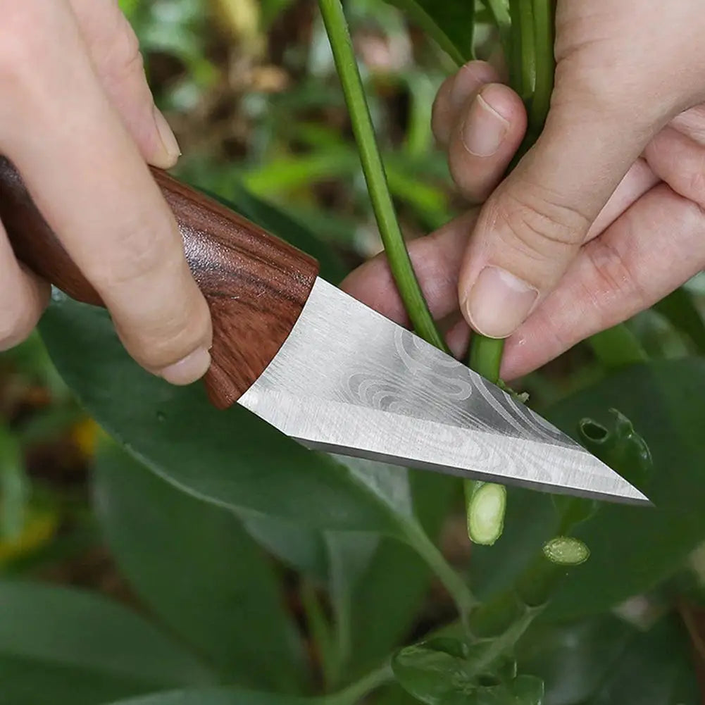 Grafting Knife with Leather Sheath — Wooden Handle Budding Tool