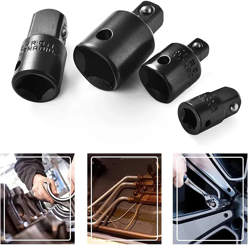 4PCS Impact Socket Adapter Reducer Set 1/2 3/8 1/4 inch Use Wrenches Drills in Auto and Impact Driver Construction Work