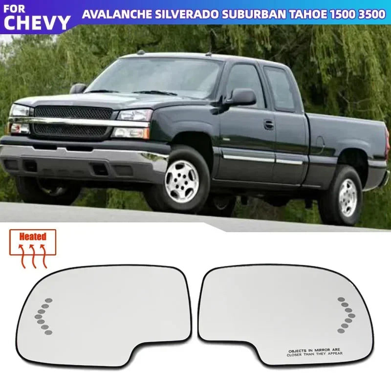 For GMC Cadillac Chevy Silverado 1500 2003 - 2007 Driver / Passenger Side Door Wing Mirror Glass Heated Turn Signal Light Plate