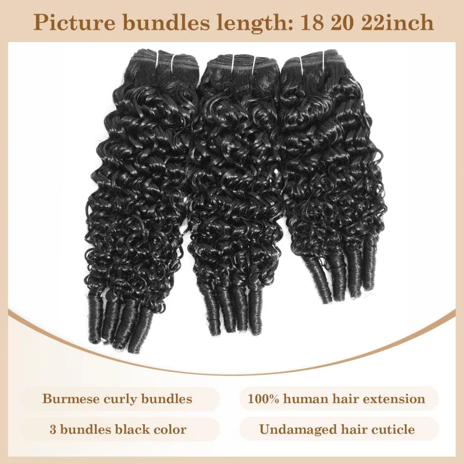 Burmese Curly Human Hair Bundles — 12A Remy Water Wave Weave (12"–40")