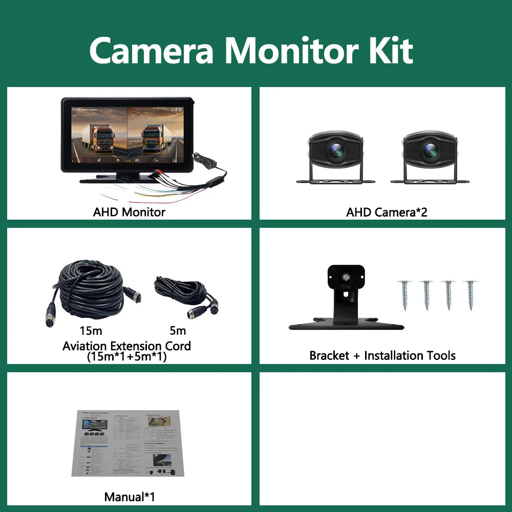 7 inch Truck DVR System BSD Sound and Light Alarm 2CH 1080P Night Camera Touch Screen MP5 BT AHD Monitor 24H Parking Recorder