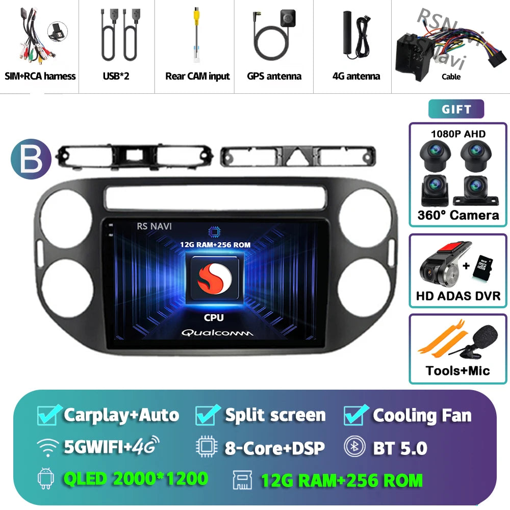 Car Stereo with Apple CarPlay & Android Auto, Compatible with VW Tiguan 1 NF (2006-2016)