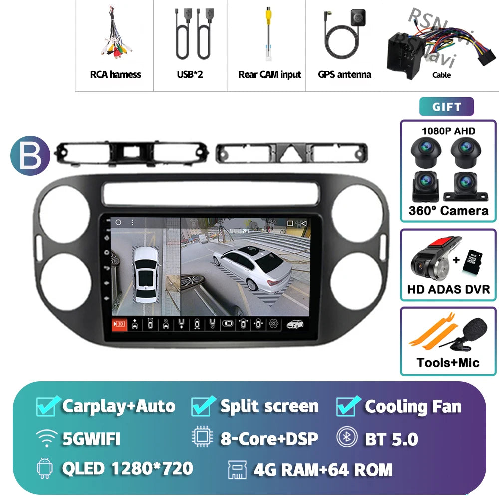 Car Stereo with Apple CarPlay & Android Auto, Compatible with VW Tiguan 1 NF (2006-2016)