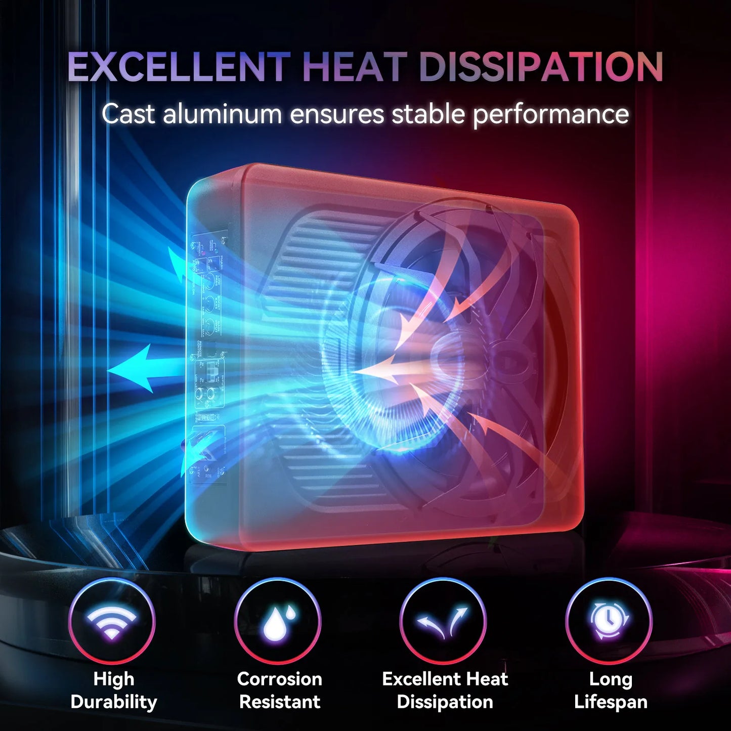 10 Inch Car Speakers Active RMS 80W Stereo Pure Bass Installed Under The Seat Ultra-Thin Subwoofer APP Control Colorful Light