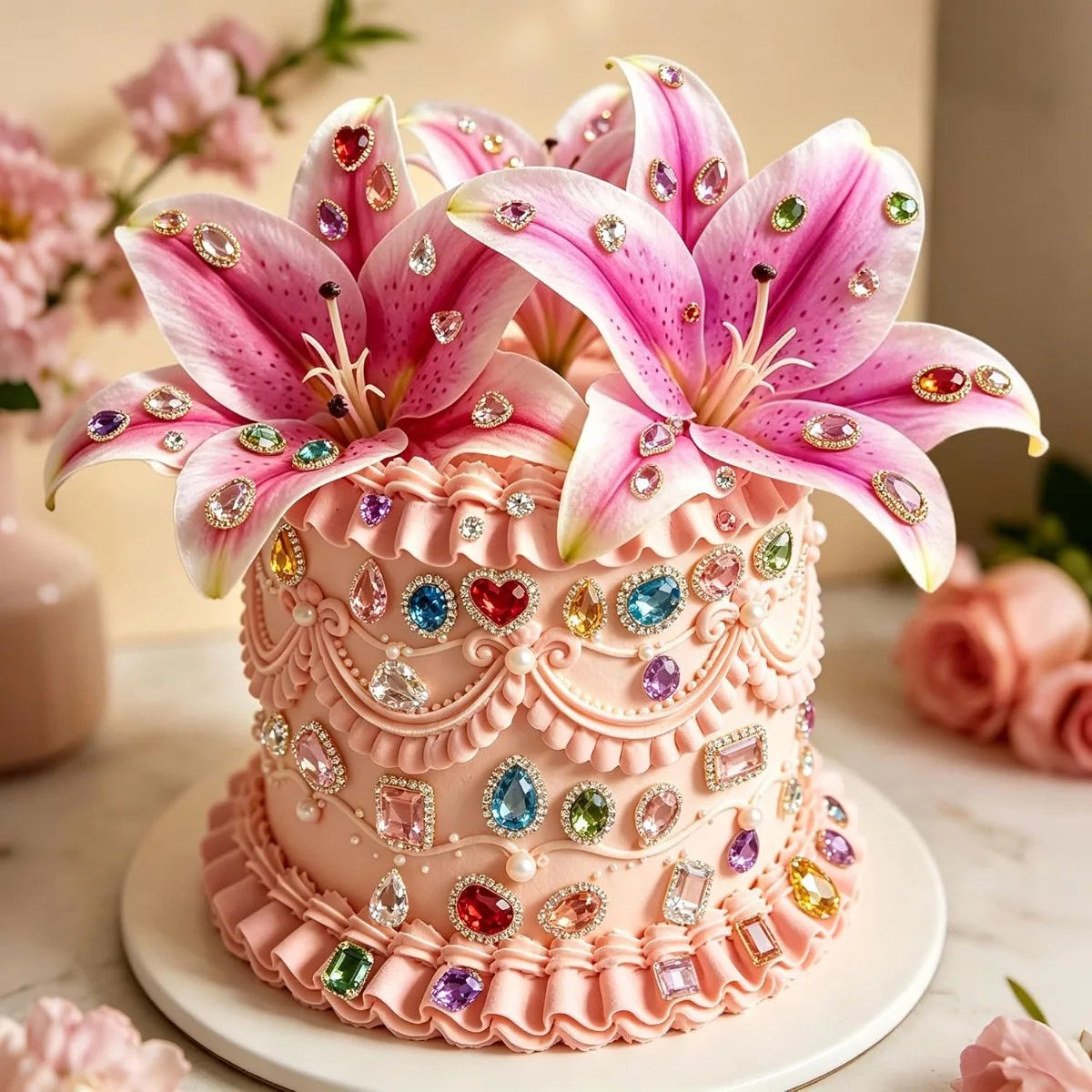 Gems Cake Toppers Gemstones Cake Toppers Artificial Flowers Cake with Diamonds Gemstones Set for Birthday Party Supplies Decor
