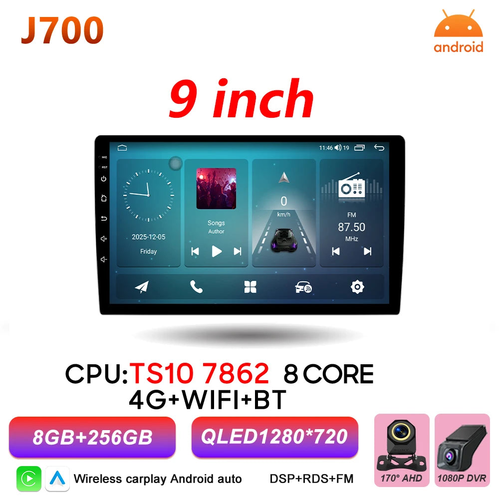 Universal 2-DIN Android Car Stereo (9"/10") — CarPlay, Android Auto, GPS, QLED Screen, WiFi, Bluetooth