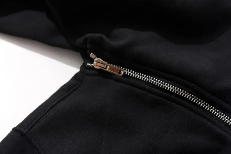 Men's Hooded Zip-Up Cloak Jacket, Black Streetwear