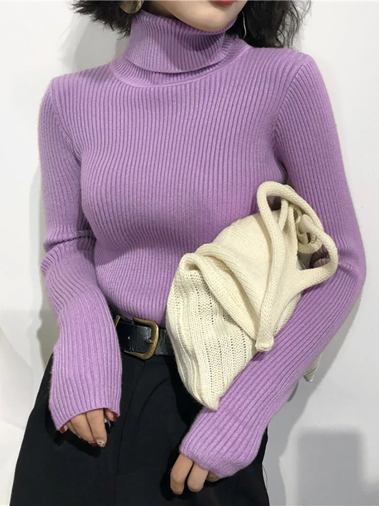 Women's Korean Turtleneck Sweater — Slim Knit Jumper
