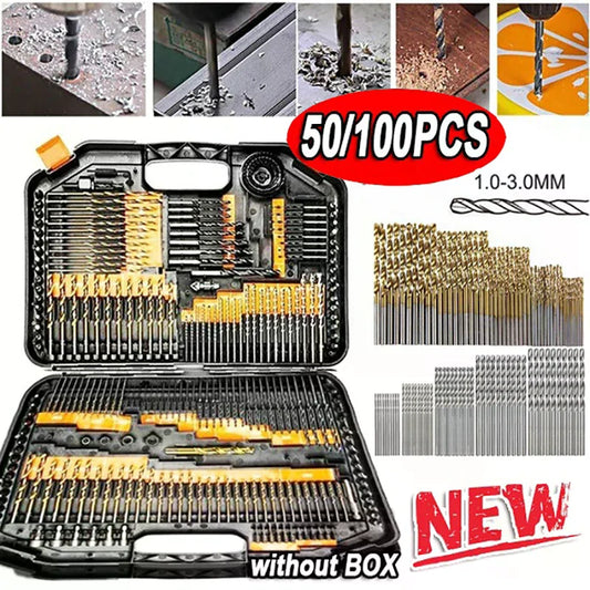 100 Pc Titanium Coated HSS Drill Bit Set