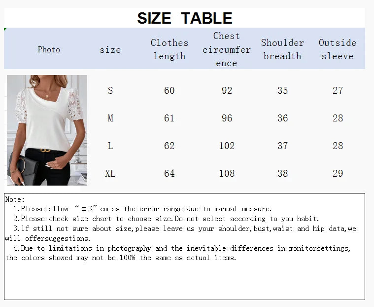Women's V-Neck Lace Patchwork Short Sleeve T-Shirt – Slanted Neck Fashionable Casual Top