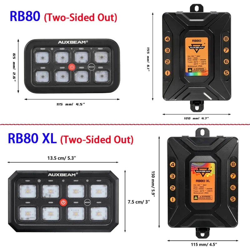 Auxbeam RGB 8 Gang Switch Panel Toggle/Momentary/Pulsed Supported Without App Control (One-Sided Outlet/Two-Sided Outlet)