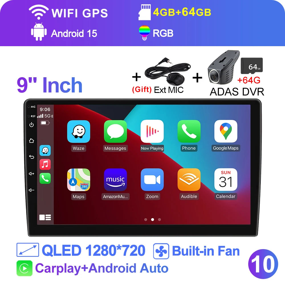LEHX  7/9/10'' 4GB-64GB 2Din Android 15 Carplay Auto Car Radio Multimedia Stereo For toyota Hyundai Kia Volkswagen Jeep Fiat