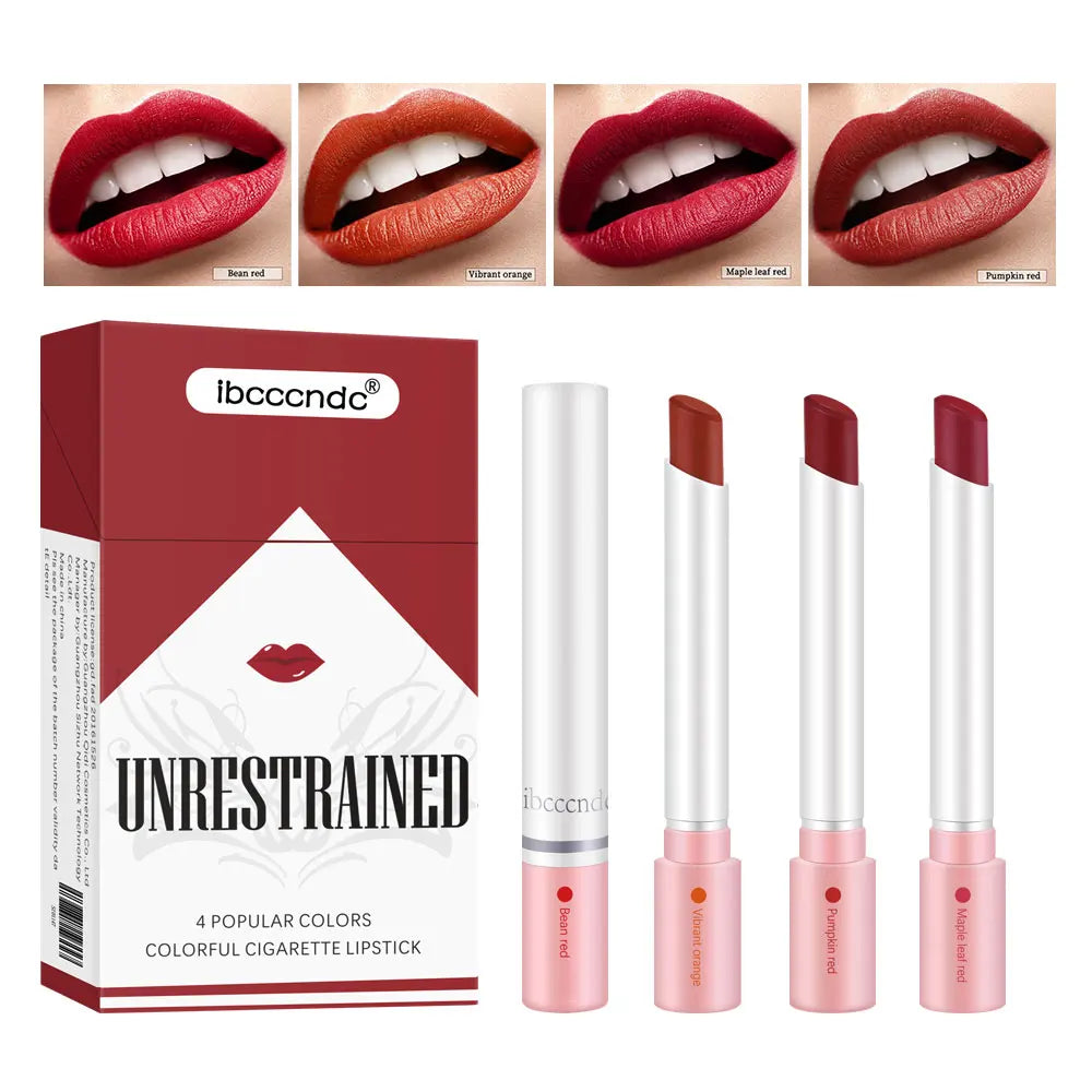 4 pcs/set Cigarette Lipstick Set Long Lasting Lip Glaze Matte Lip Gloss Waterproof Lip Stick Tube Nude Lip Tint Makeup Cosmetics
