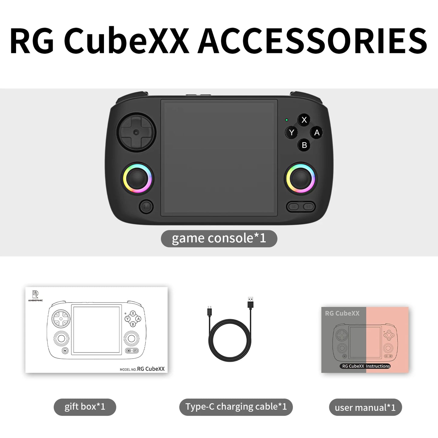 Anbernic RG CubeXX Retro Handheld Game Console 3.95 Inch IPS Screen 64 Bit Linux System With RGB Joystick Lighting HDMI-Support