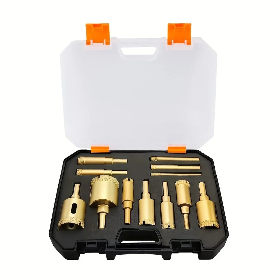 12 Pc Diamond Hole Saw Kit 6-35mm for Glass, Marble & Granite
