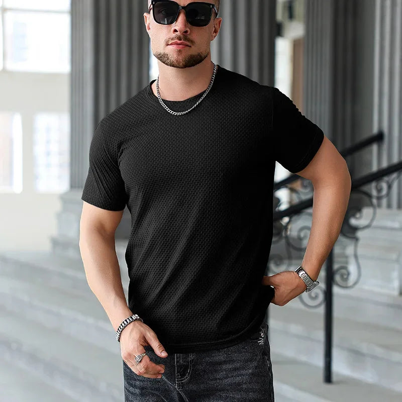 Men's Ice-Silk Tee - Crew Neck, Cool Breathable Business Casual