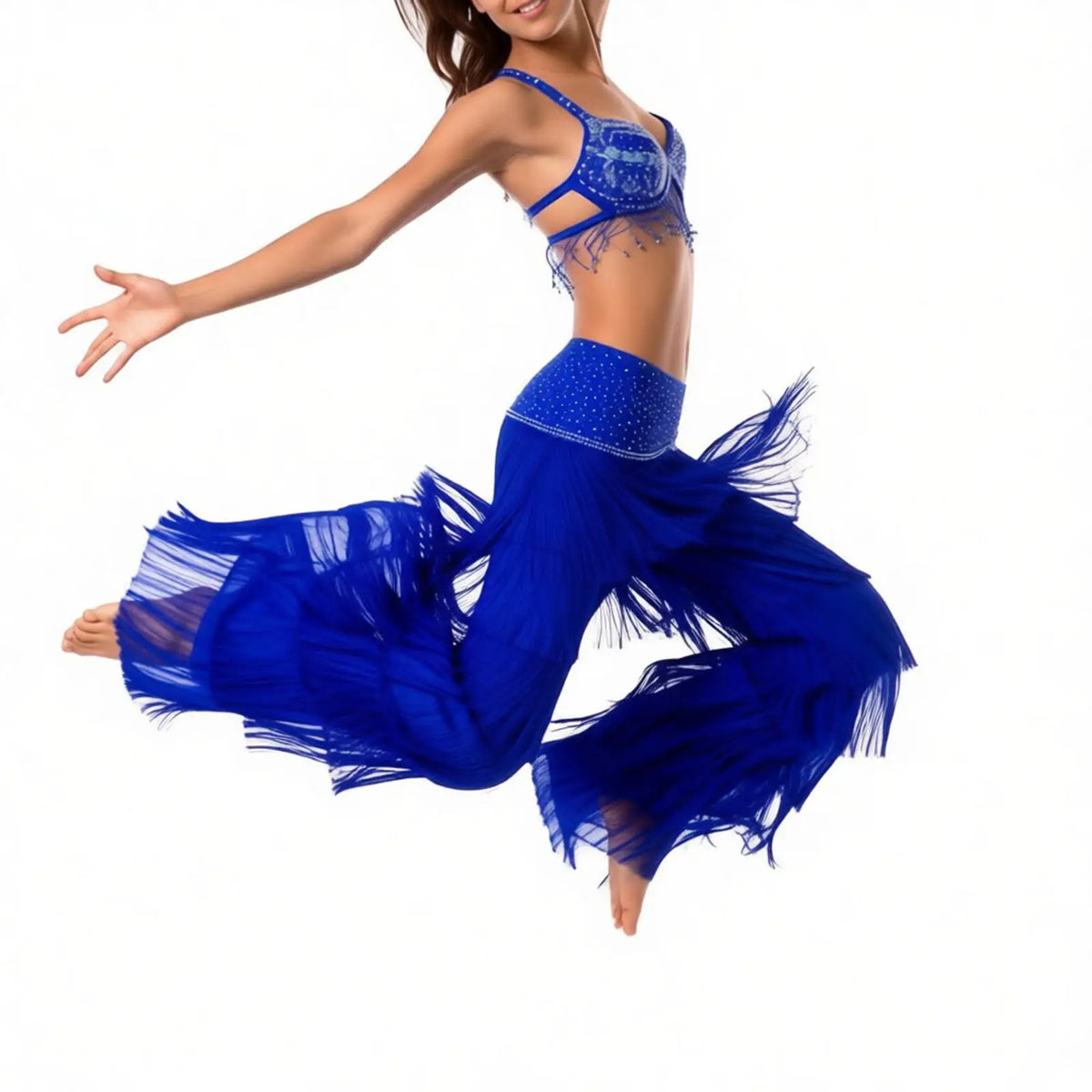 Women's rhinestone fringe Latin set with pants