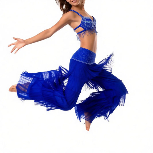 Women's rhinestone fringe Latin set with pants