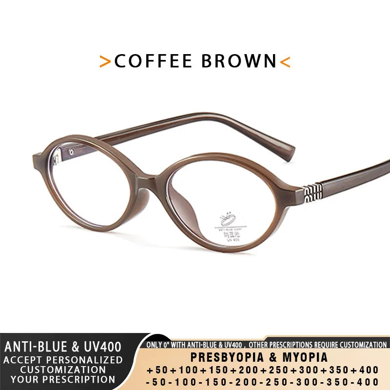 TANGOWO Retro Oval Small Frame Myopia Glasses Women Anti Blue Light Reading Glasses Anti-Reflection Prescription Eyewear