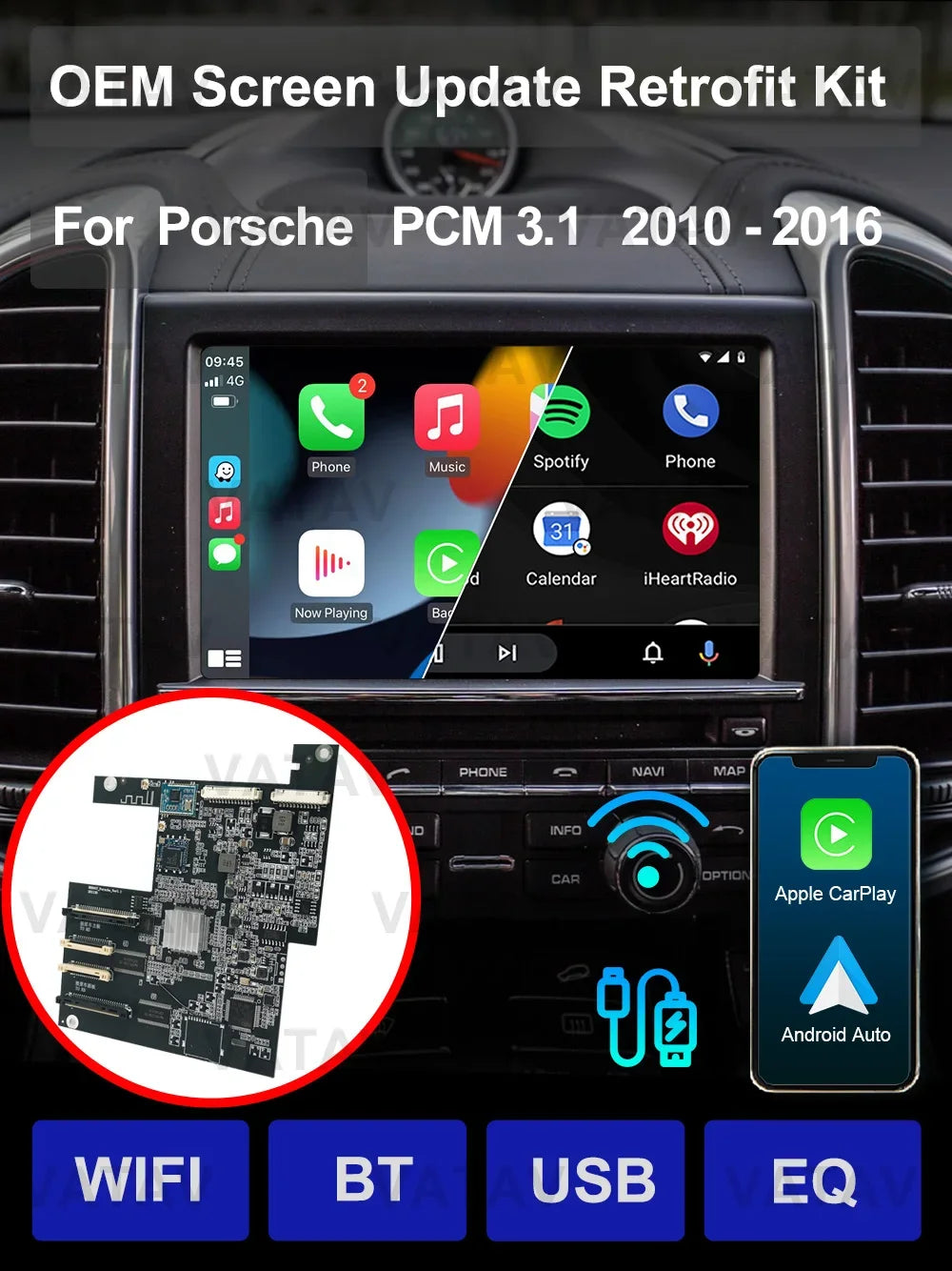 Screen Update wireless CarPlay AndroidAuto Retrofit Kit for Porsche 911 Cayenne 718 Panamera Macan with PCM 3.0 3.1 4.0 System