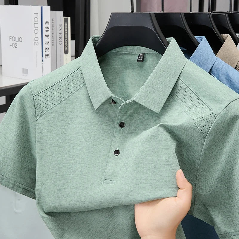 Men's Lapel Polo Shirt - Perforated Breathable, Soft Summer Fabric