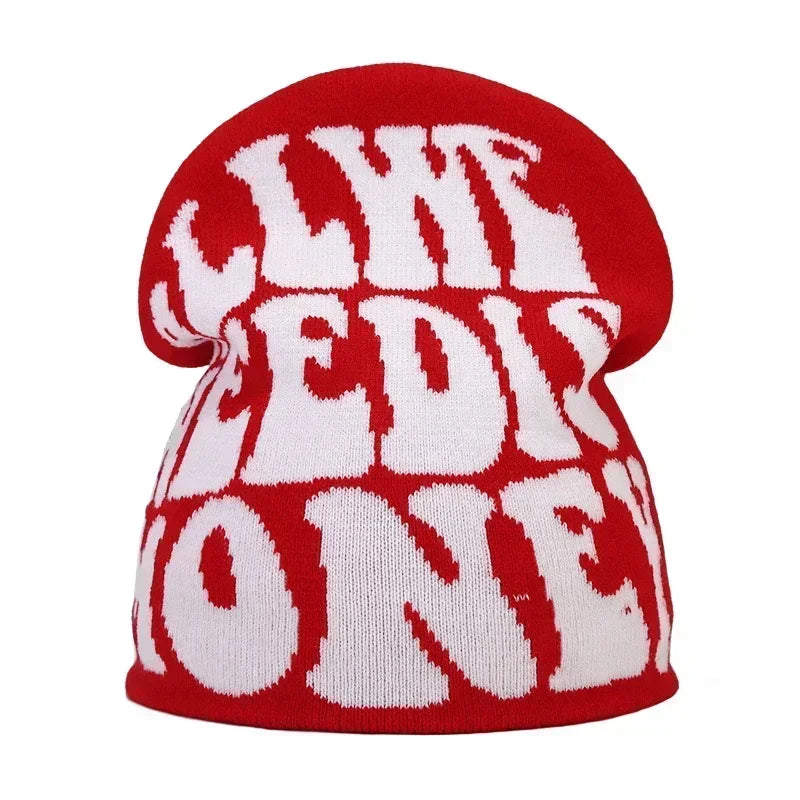 Y2K Letter Knit Beanie, Warm Ski Hat