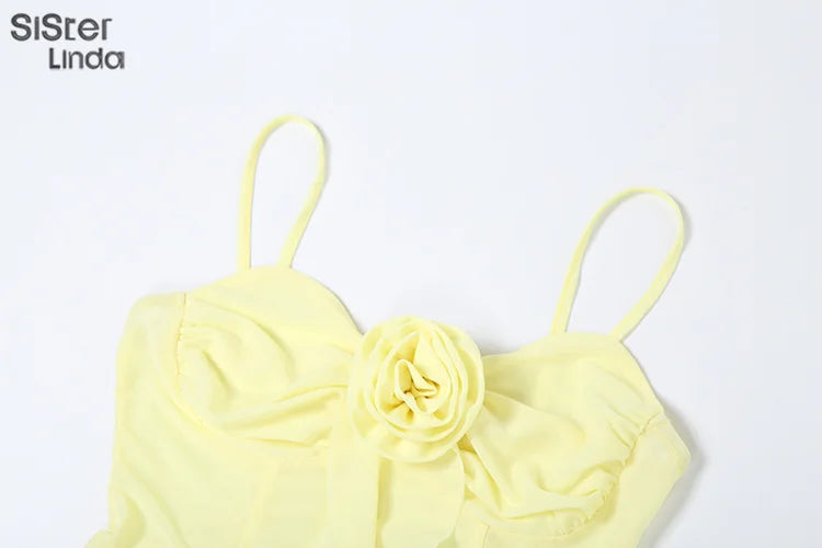High Quality Women's Sexy Suspender Top Popular In Spring And Summer 2026 Low Cut Backless Yellow Flower Decorated Women's Top