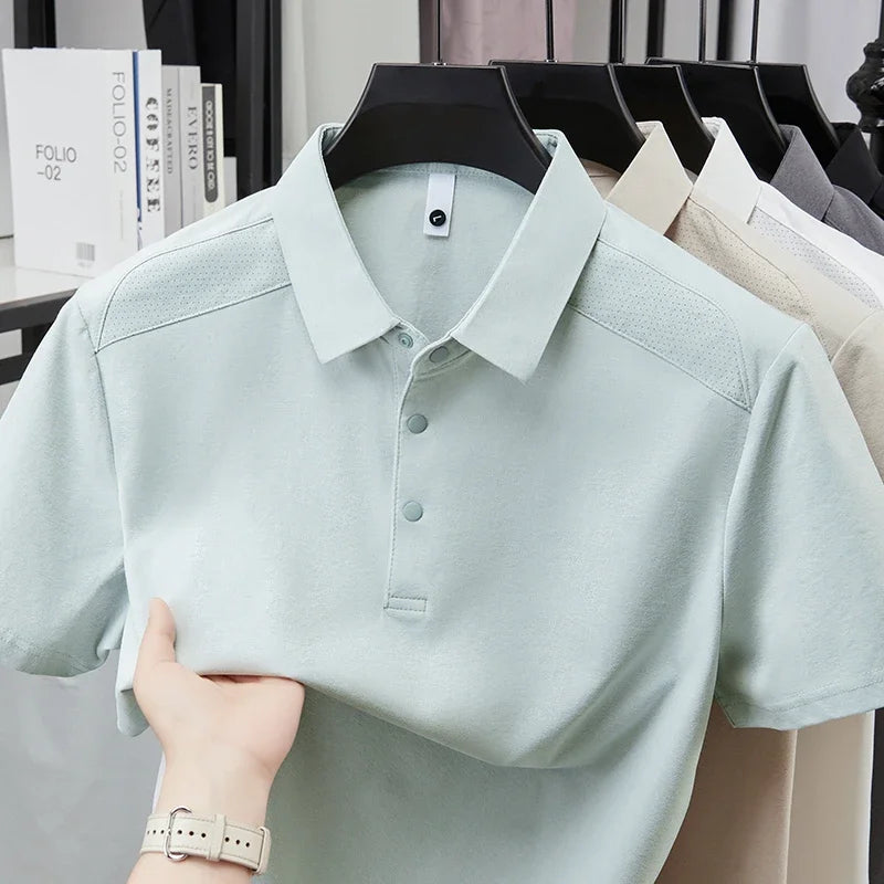 Men's Lapel Polo Tee - Breathable Soft Stretch, Summer Daily Wear