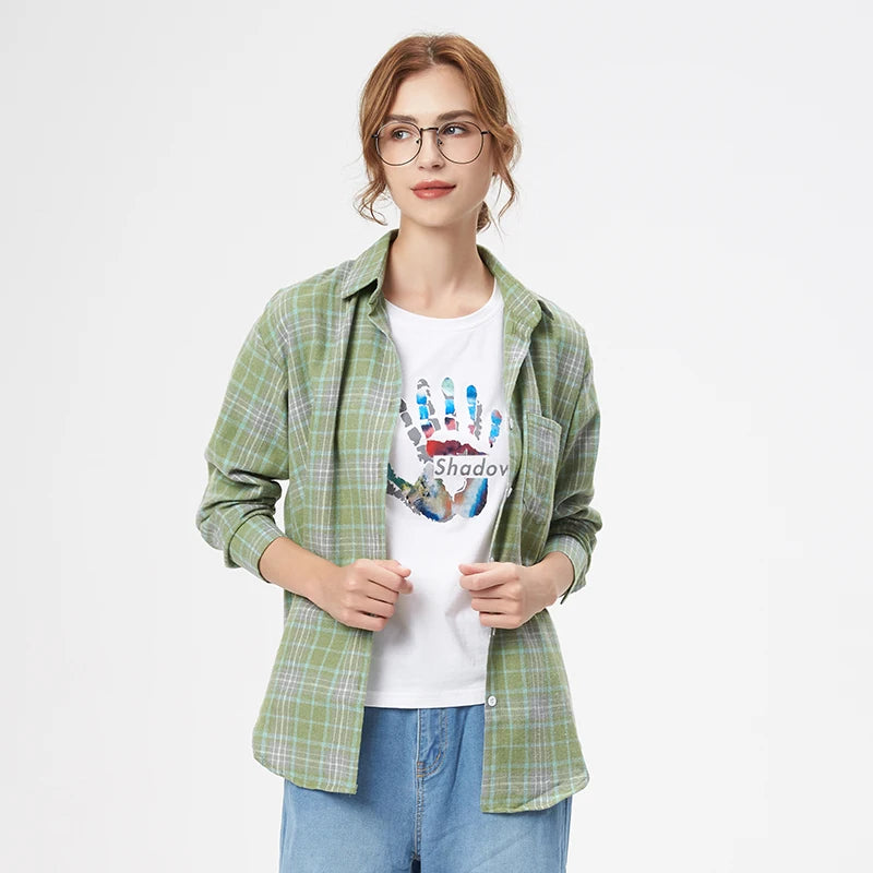 Women's Plaid Long Sleeve Shirt - Loose Casual Button-Up Blouse - photo 3