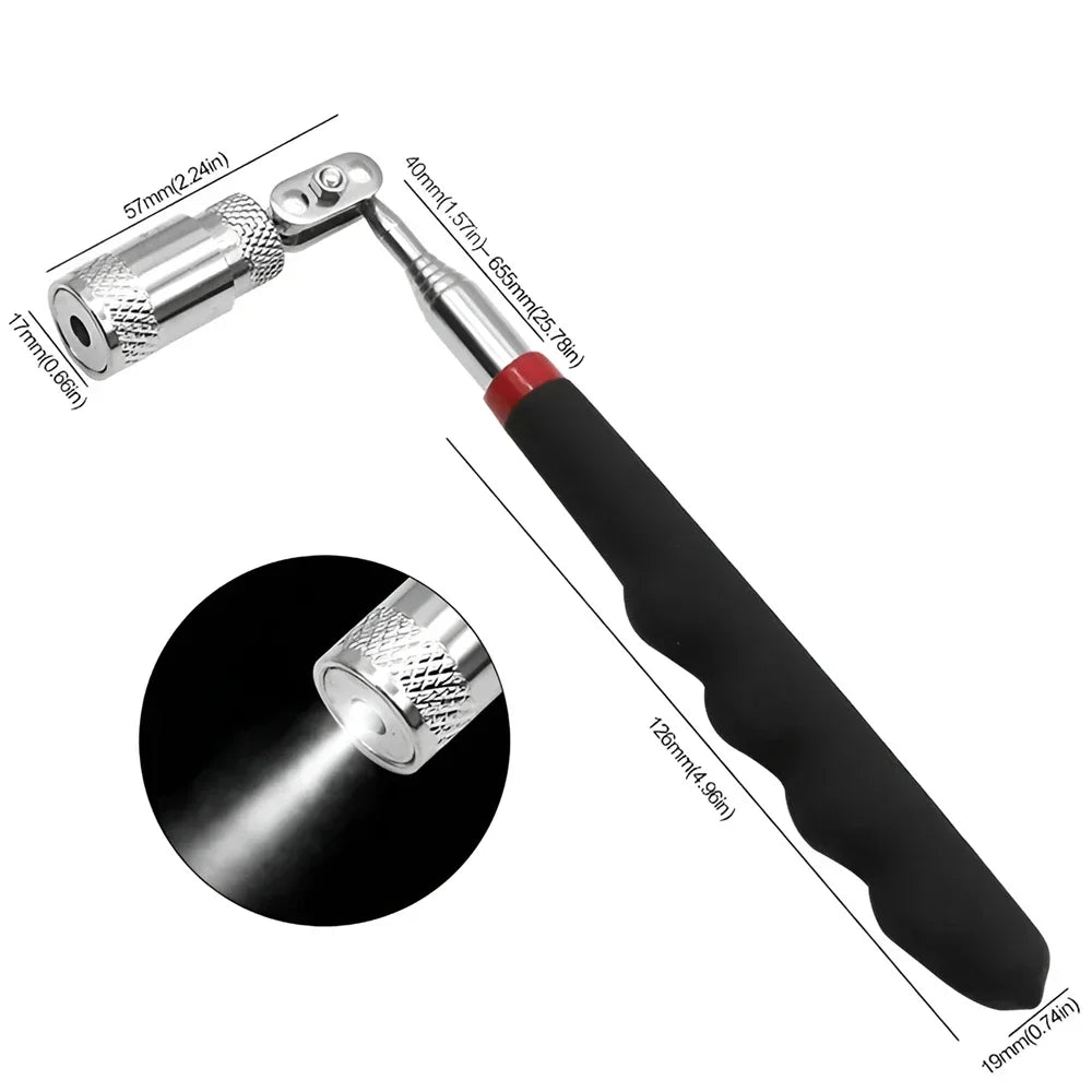 Telescopic Magnetic Pen Extendable Pickup Rod Stick with Light Mini Portable Magnet Pick Up Tool for Picking Up Screws Nut Bol