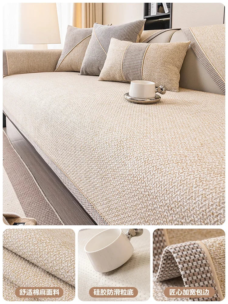Woven Cotton and Linen Sofa Cushion for All Seasons Universal Non-slip Sofa Cover Cover New 2026 Backrest Cover Cloth Towel