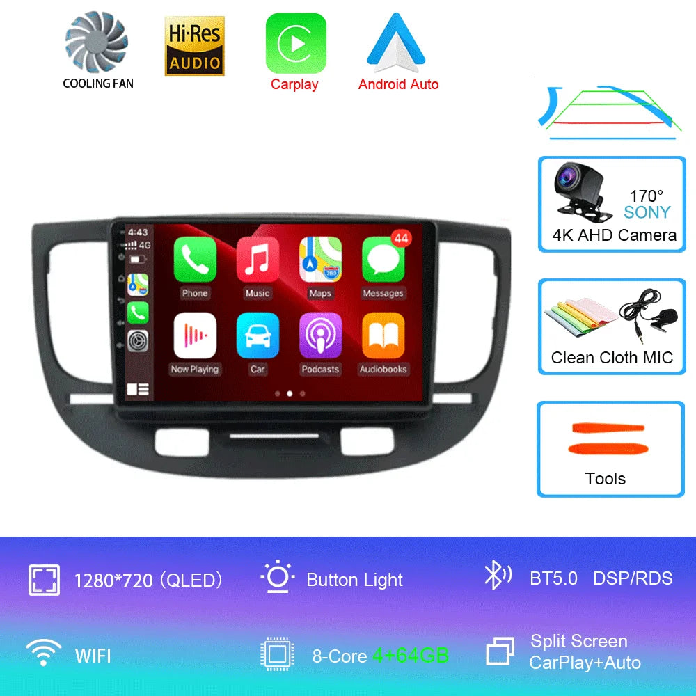 For Kia RIO 2 RIO2 2005 - 2011 Android 16 Bluetooth WIFI Car Radio Multimedia Video Player GPS No 2 Din Free Auto 360 Camera 4G