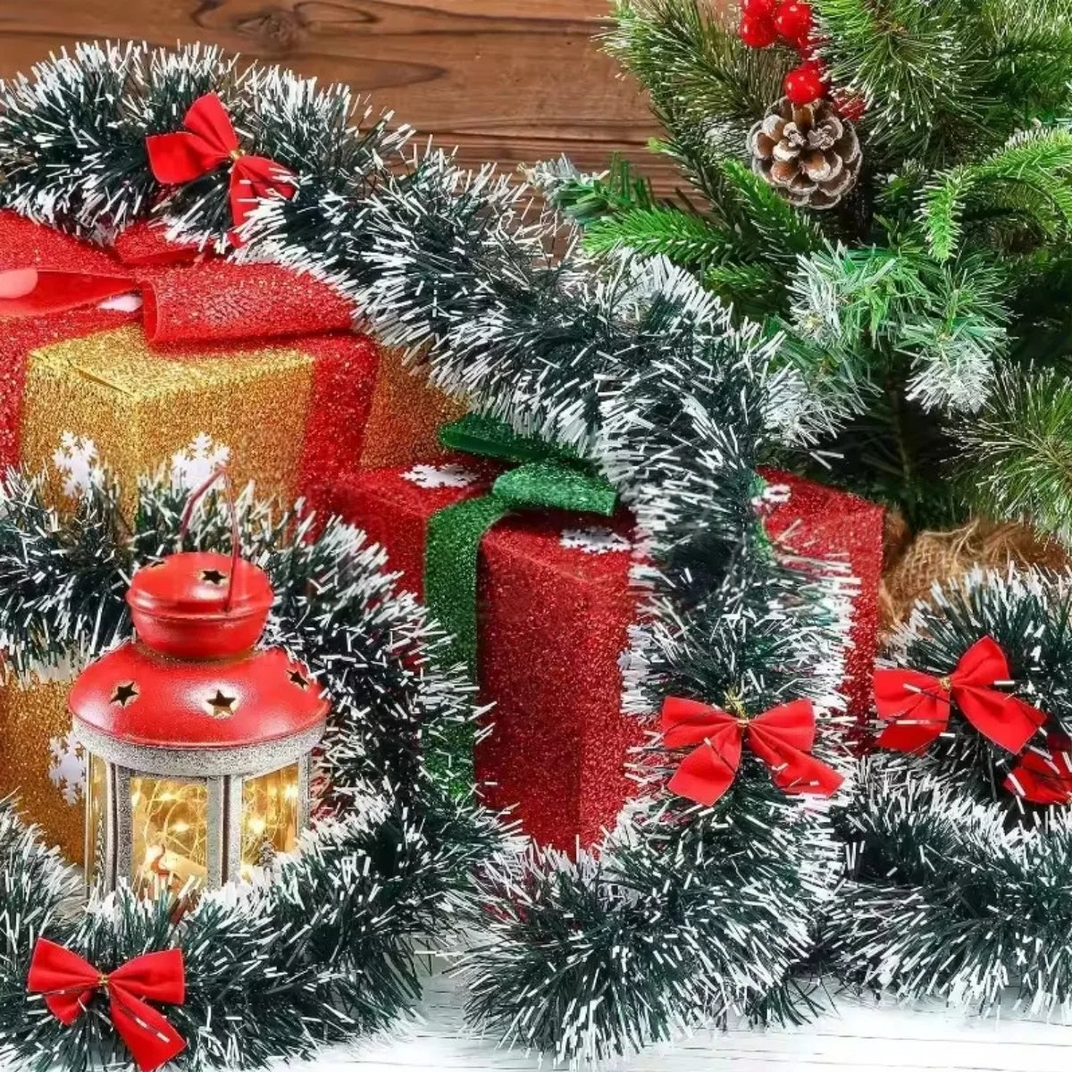 10M Christmas Tinsel Ribbons with Bow Green Cane Ribbon Garland Xmas Tree Hanging Pendent DIY Wreath Ornaments Party Home Decor