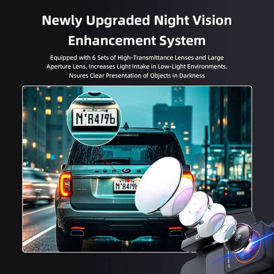 Dash Cam 4K UHD Recording Car Camera DVR Night Vision Video Recorder GPS Wi-Fi Support Dual Lens Room 2.5K Rear View Camera
