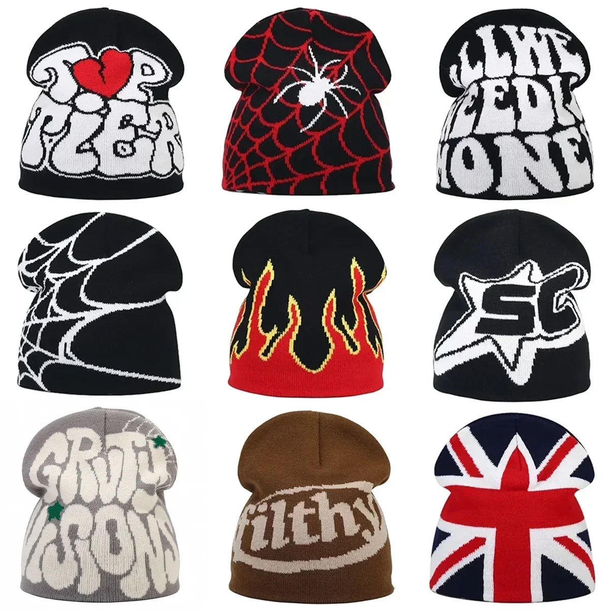 Y2K Letter Knit Beanie, Warm Ski Hat