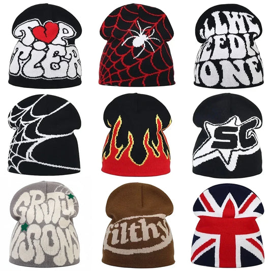 Y2K Letter Knit Beanie, Warm Ski Hat