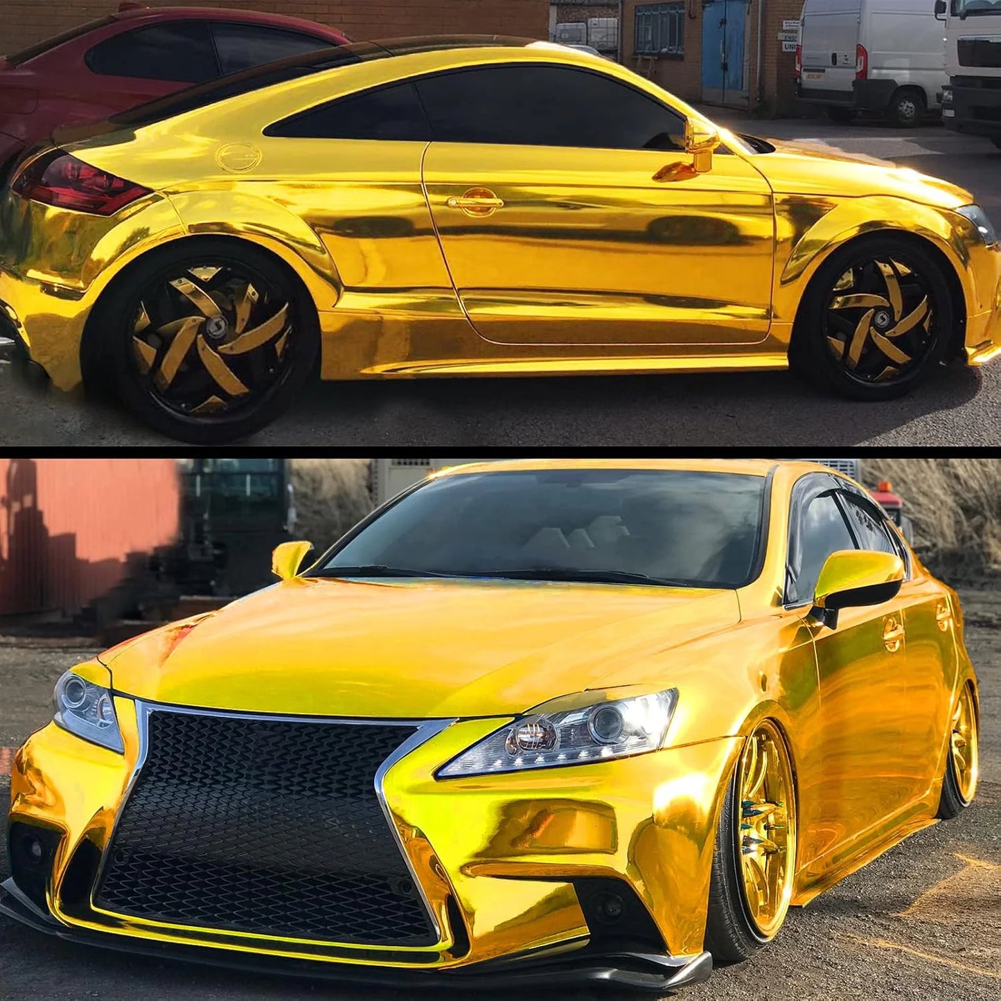 Glossy Gold Chrome Vinyl Wrap Film Car Motorcycle Sticker Waterproof Bubble Free Self-Adhesive Auto Styling Foil Sheet Decal