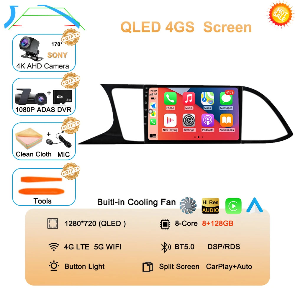 Android Car Stereo for Seat Leon 3 MK3 (2012–2020) — CarPlay, Android Auto, GPS, 4G, 360° Camera Ready