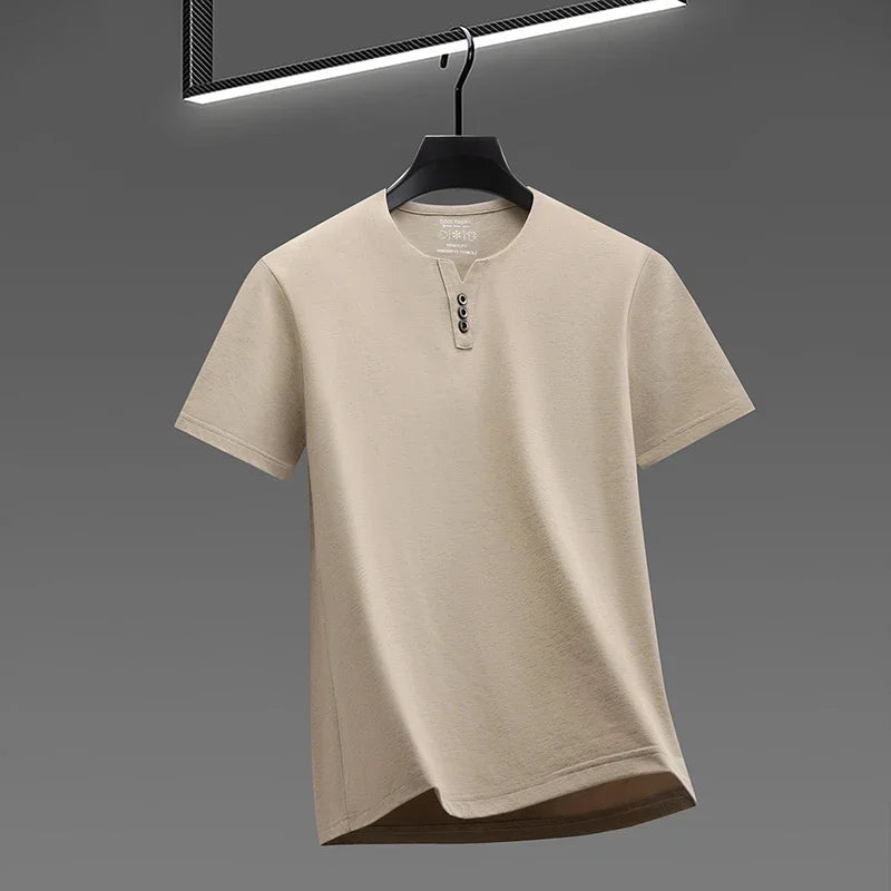Men's Soft Henley Tee - Three-Button Detail, Short Sleeve Casual